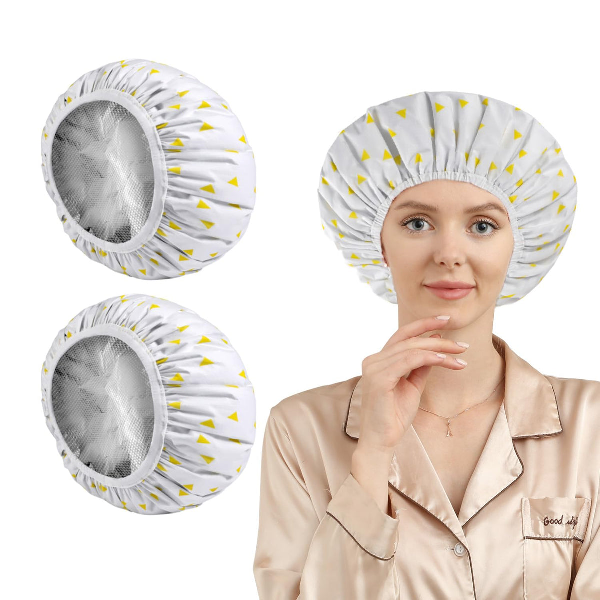 YIZIJIZI 2 Pieces Heat Cap for Deep Conditioning, Conditioning Cap Made of Aluminum Foil for Home and Salon Use, Hair Dyeing(Yel
