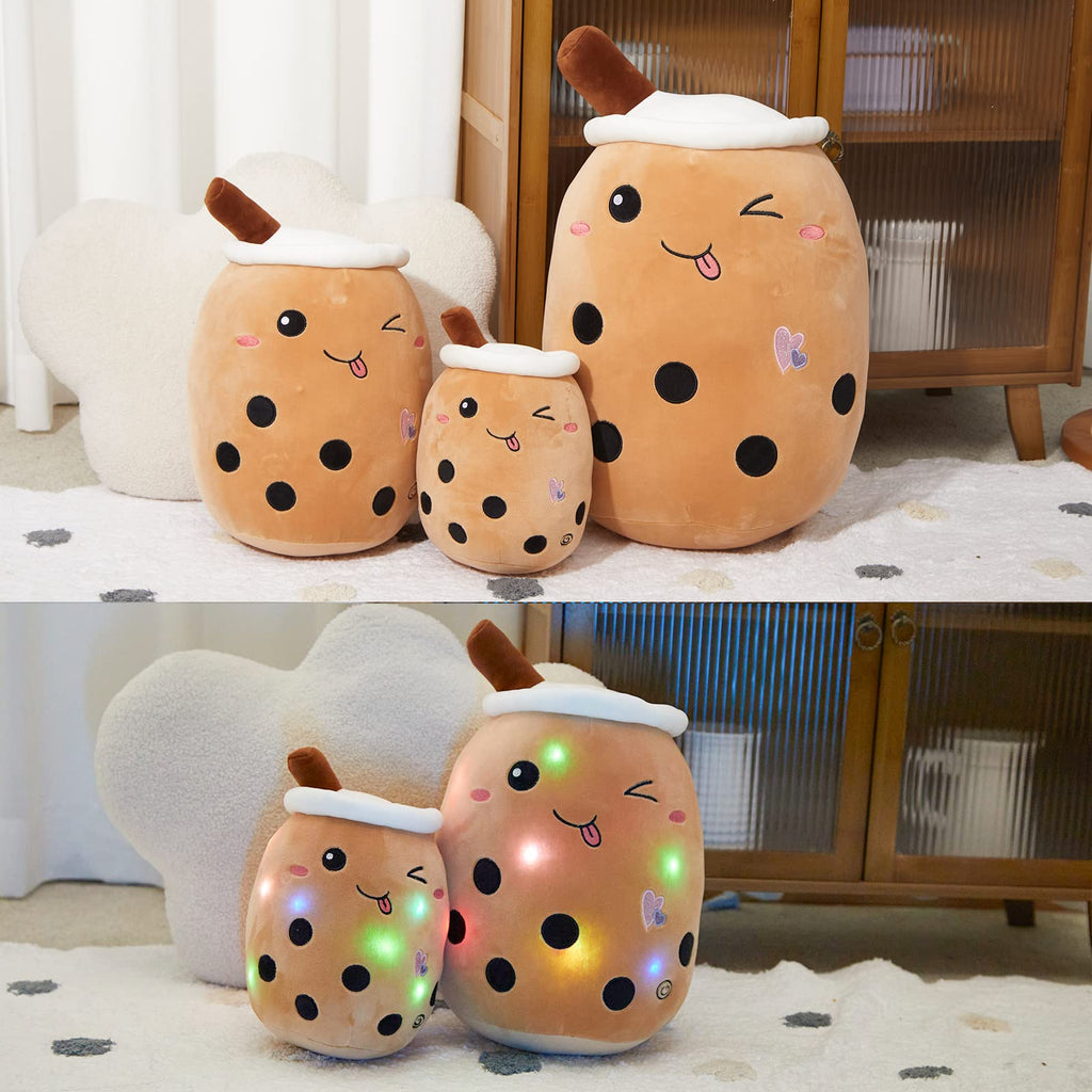 Athoinsu Light Up Chocolate Milk Tea Plush Pillow,10'Kawaii Bubble Stuffed Animal Toy With Led Lights,Birthday Christmas Holida