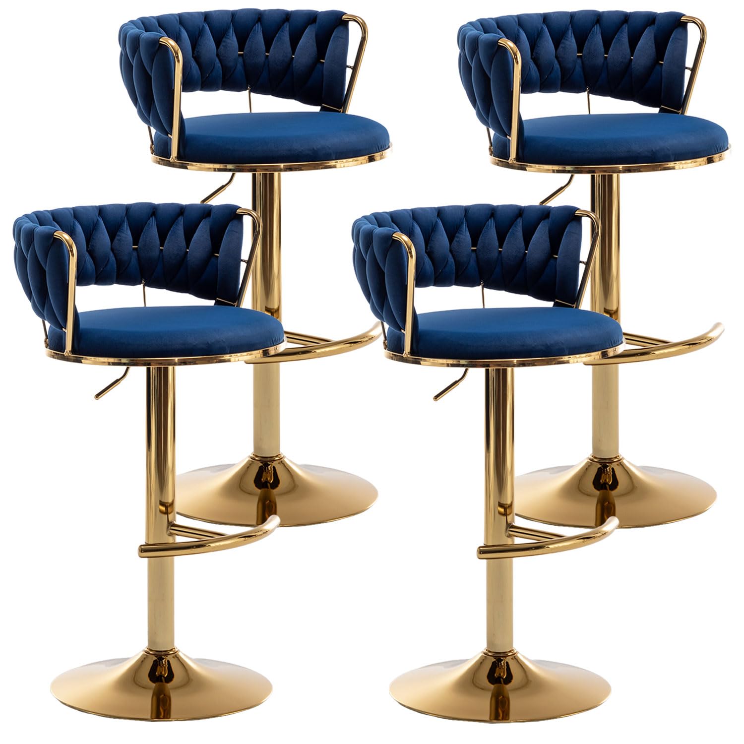 Riknuxi Gold Velvet Bar Stools Set of 4, Counter Height Barstools with Low Back, Swivel Bar Stool for Kitchen Island, Bar Pub (B