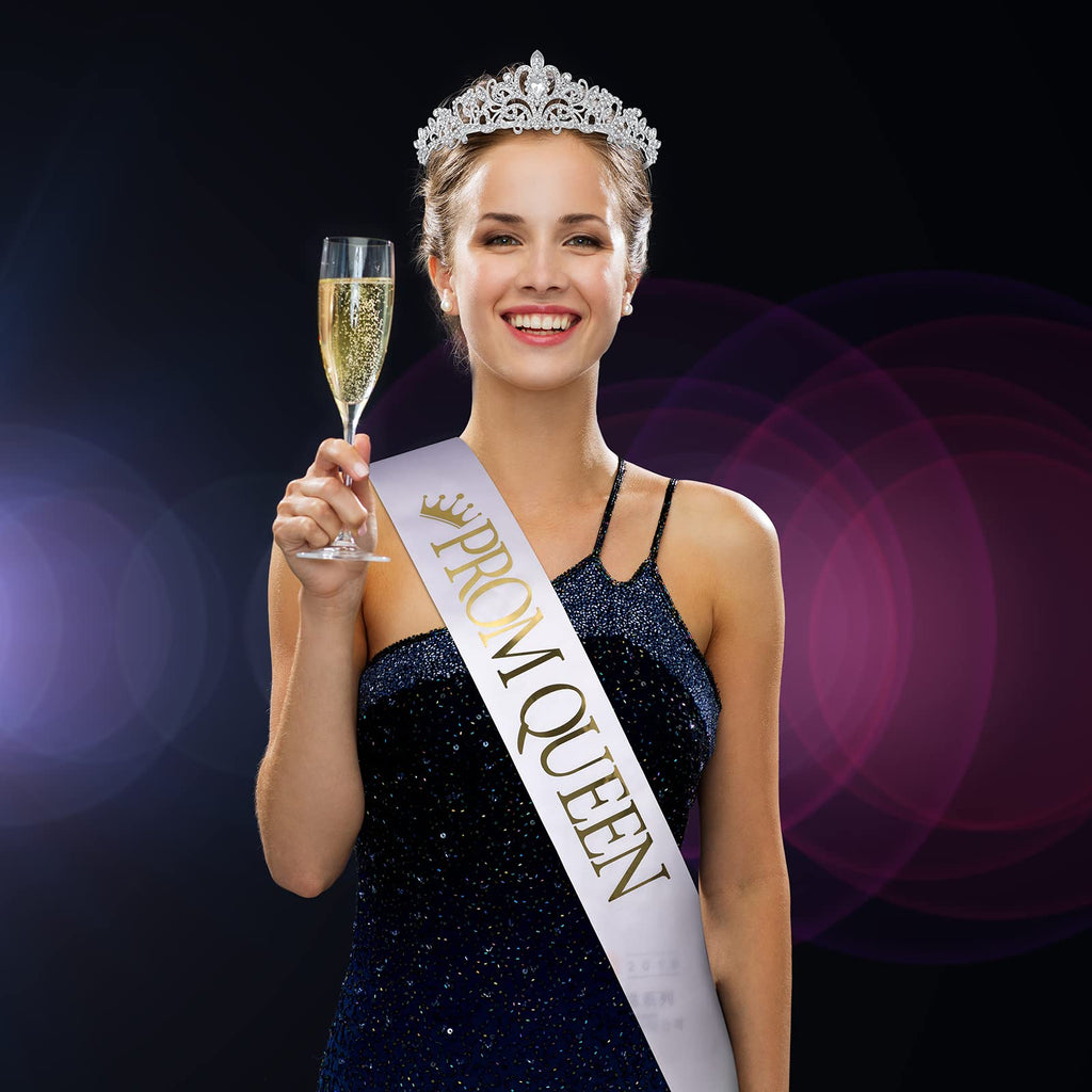 Saintrygo Prom King And Prom Queen 80S Party Favors Crowns Tiara Sash Shiny Satin Adults Cosplay 2024 Grad Crown Sash(4 Pcs, Vin