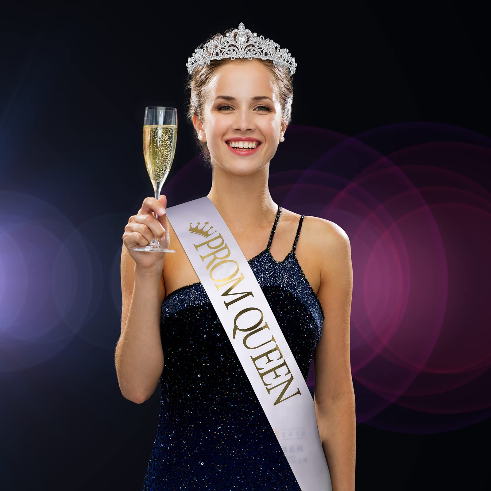 Saintrygo Prom King And Prom Queen 80S Party Favors Crowns Tiara Sash Shiny Satin Adults Cosplay 2024 Grad Crown Sash(4 Pcs, Vin