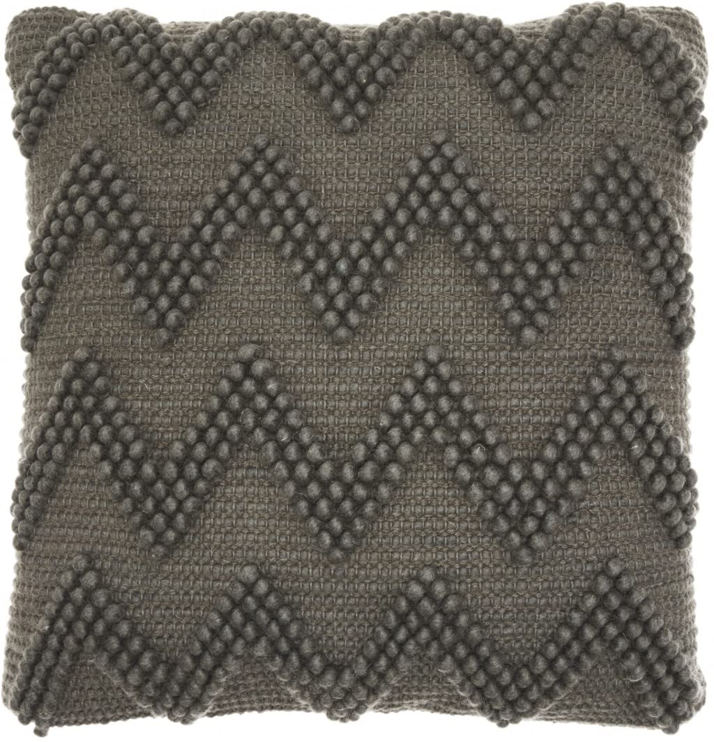 HomeRoots Charcoal Wool Dark Gray Chevron Detail Throw Pillow