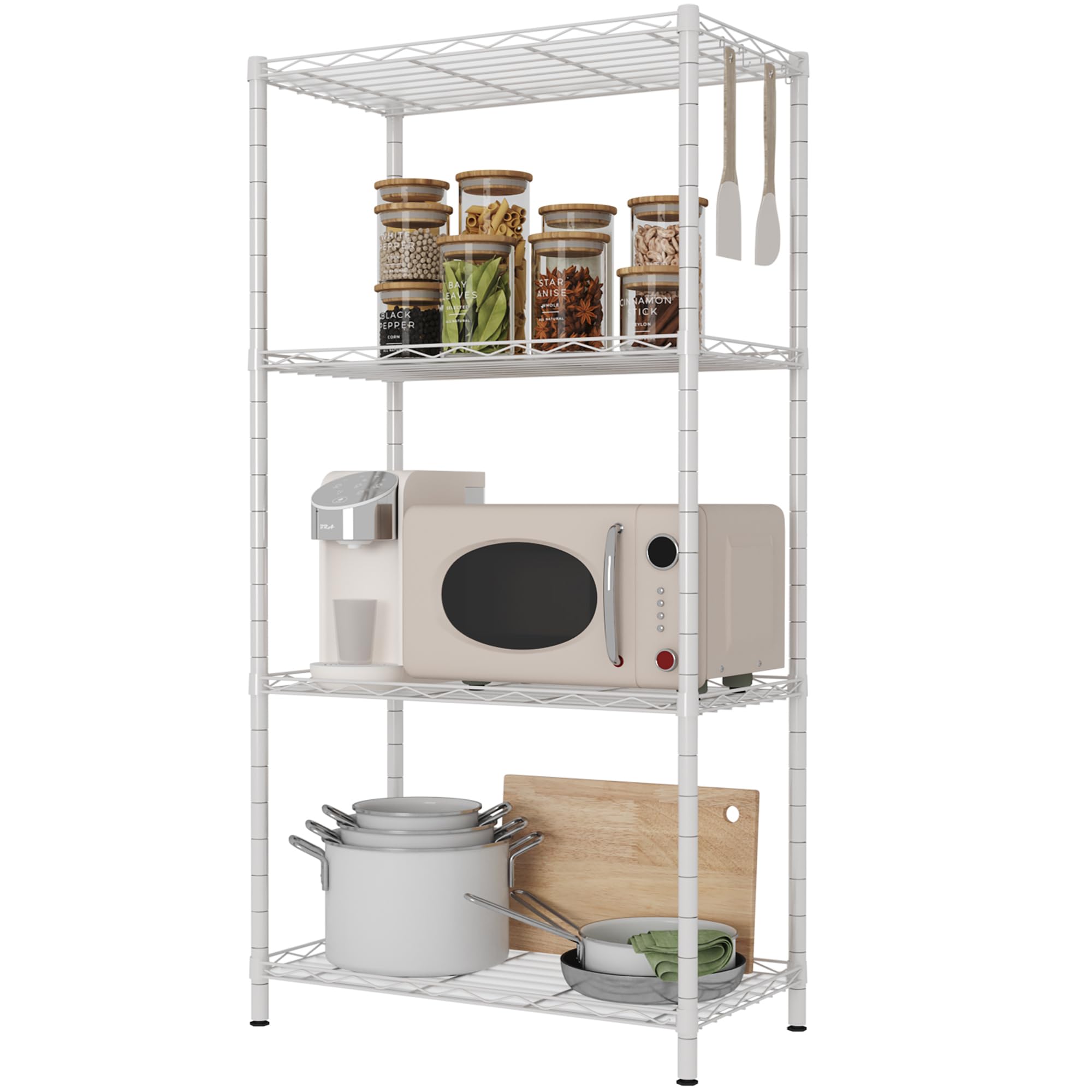 Homefort 4-Shelving Unit, Adjustable Wire Shelving, Metal Wire Shelf With Shelf Liners And Hooks For Kitchen, Closet,Bathroom, Laundry, White,21' W X 11' D X 41' H