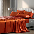 P Pothuiny Satin Sheets Queen (6 Pieces, Burnt Orange) Luxury Silky Satin Bed Sheets Queen Bedding Set, Extra Soft Satin Sheet S