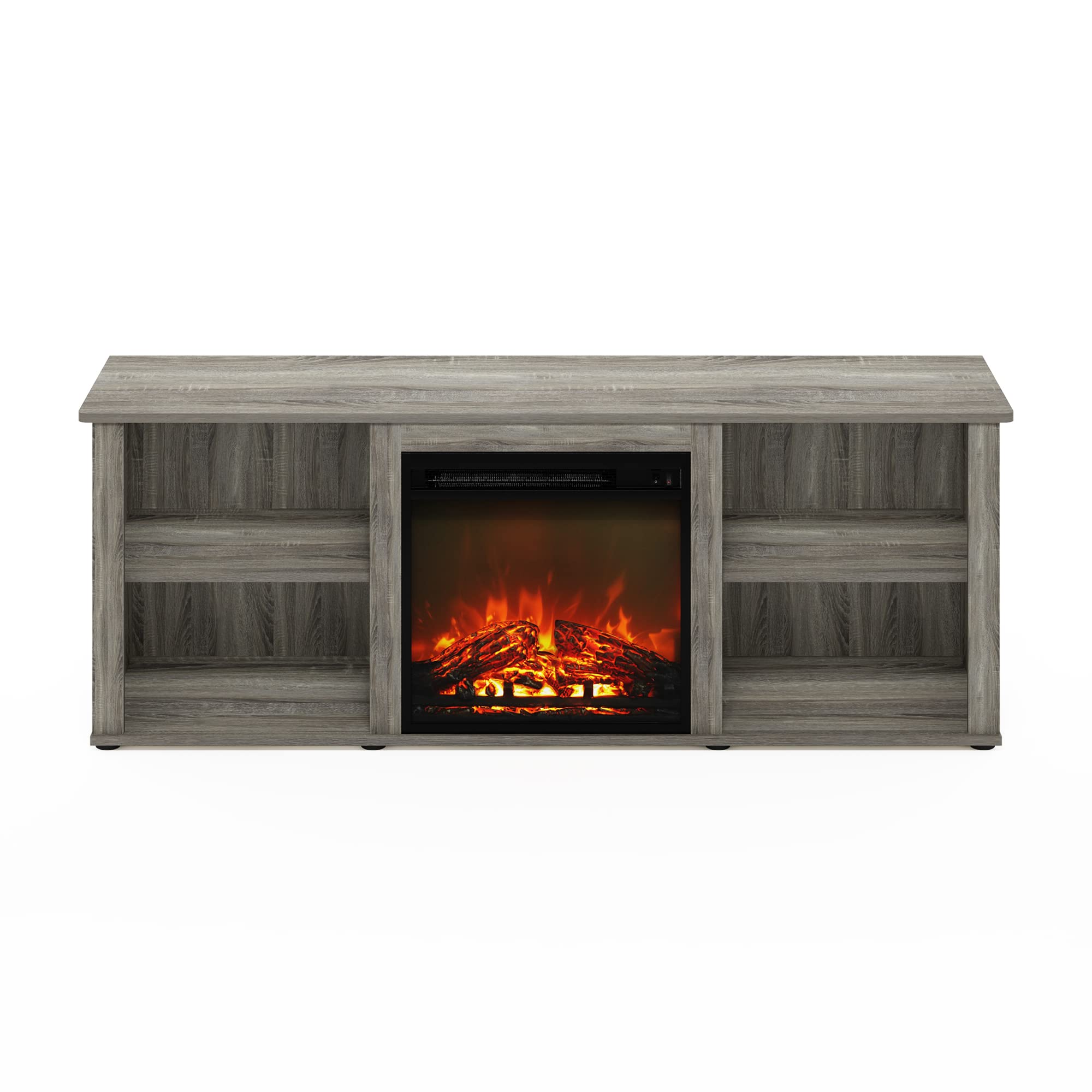 Furinno Classic 60 Inch Tv Stand With Fireplace, French Oak Grey