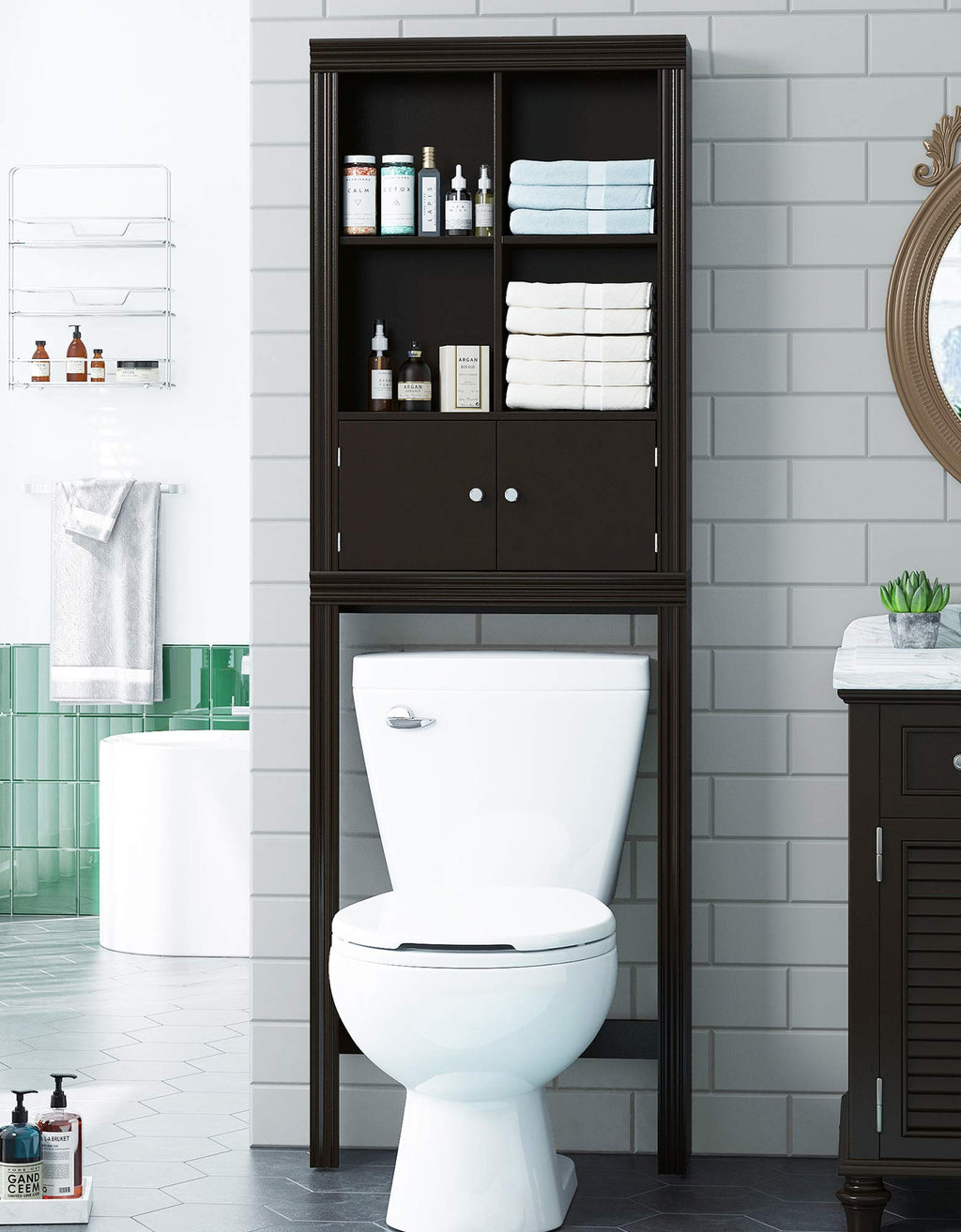 Spirich Over The Toilet Cabinet For Bathroom Storage, Over Toilet Storage Shelf, Bathroom Space-Saving Organizer, Espresso
