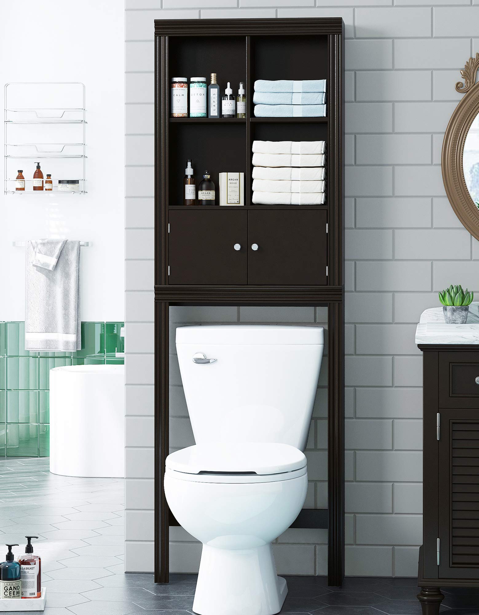 Spirich Over The Toilet Cabinet For Bathroom Storage, Over Toilet Storage Shelf, Bathroom Space-Saving Organizer, Espresso
