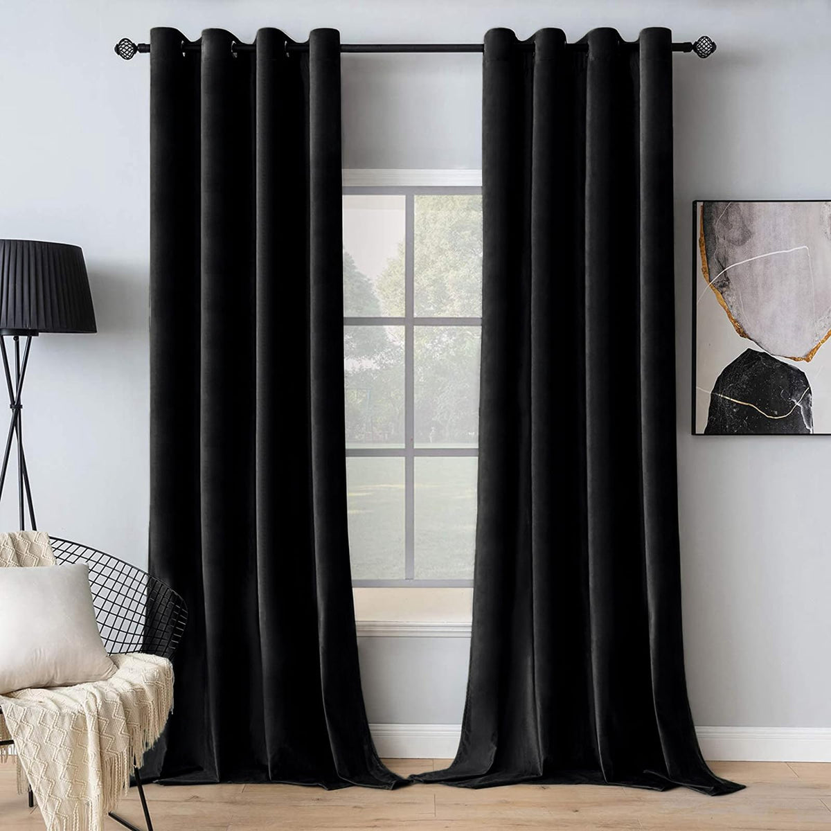Miulee Black Velvet Curtains 90 Inches Long For Room Darkening Thermal Insulating Blackout Curtains With Grommet Top For Bedroom