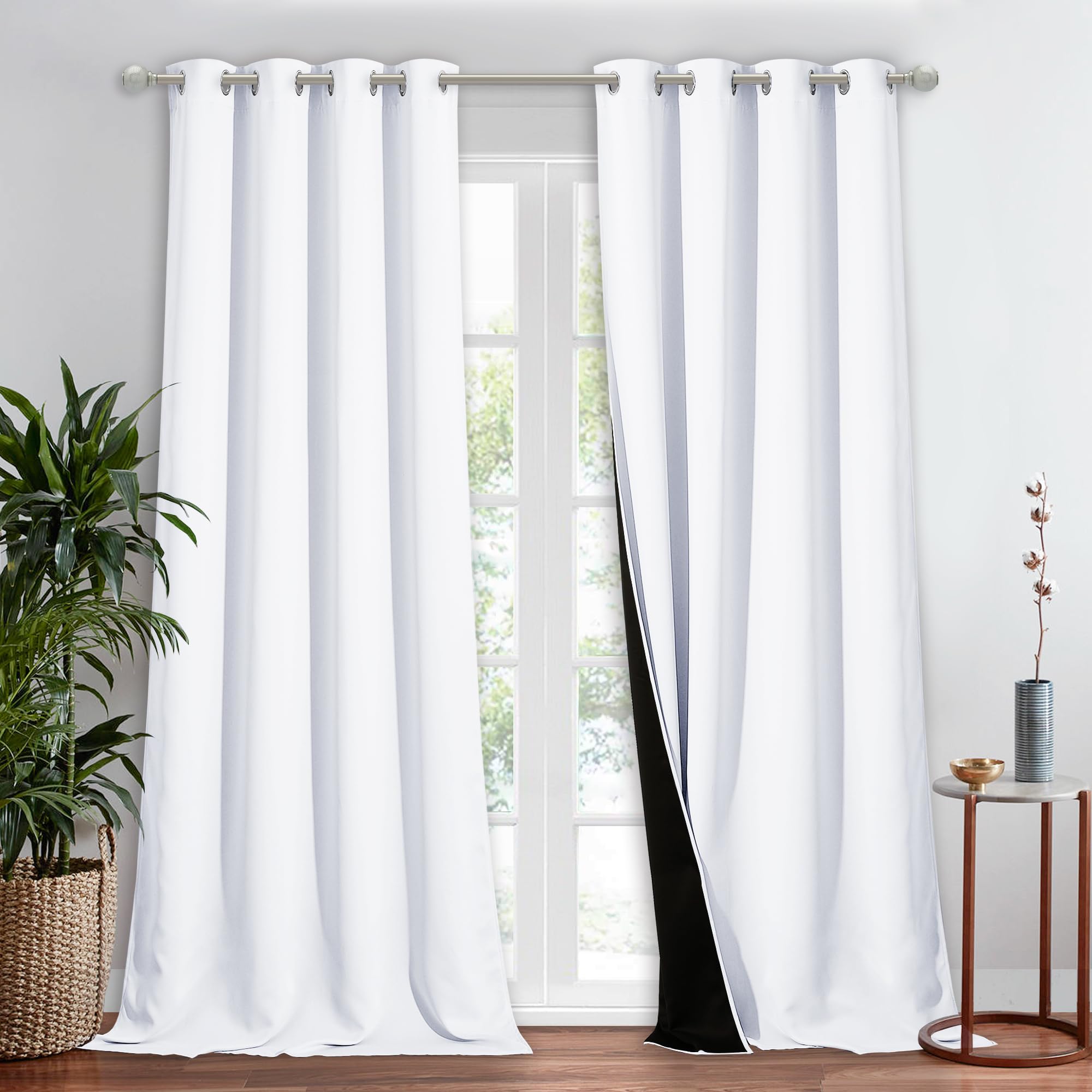 Nicetown Full Shading Curtain For Windows, White, 1 Panel, 52 Inches W X 90 Inches L, Super Heavy-Duty Black Lined Blackout Curt