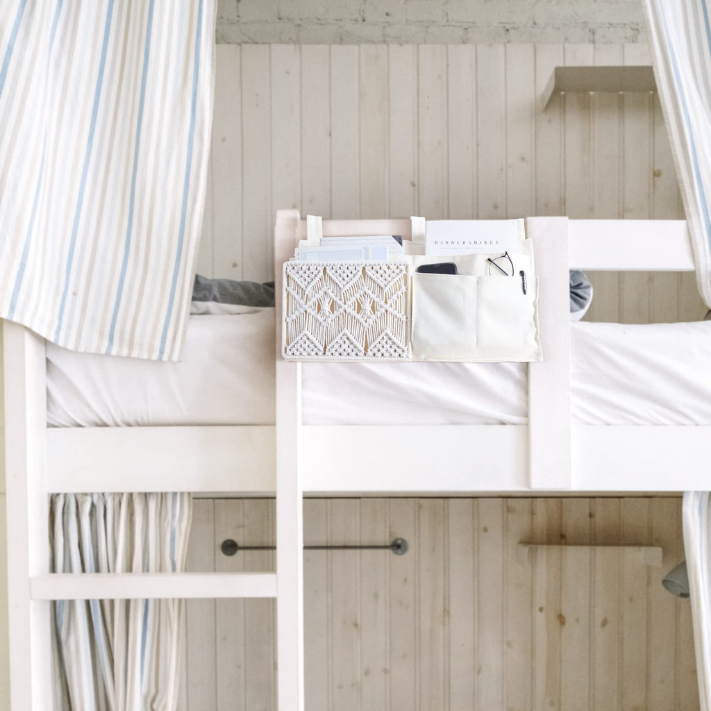 Mkono Bedside Caddy Hanging Organizer, Bunk Woven 7 Pockets Bed Storage Bag Boho Remote Magazine Books Holder With Macrame For L