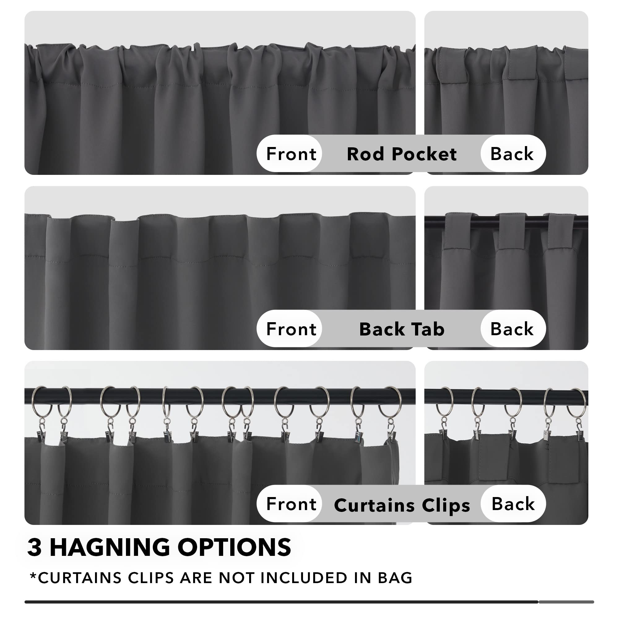 Deconovo Dark Grey Blackout Curtain Panels For Bedroom, Back Tab And Rod Pocket Curtains For Kids Bedroom, 42X72 Inch, Set Of 2 Panels