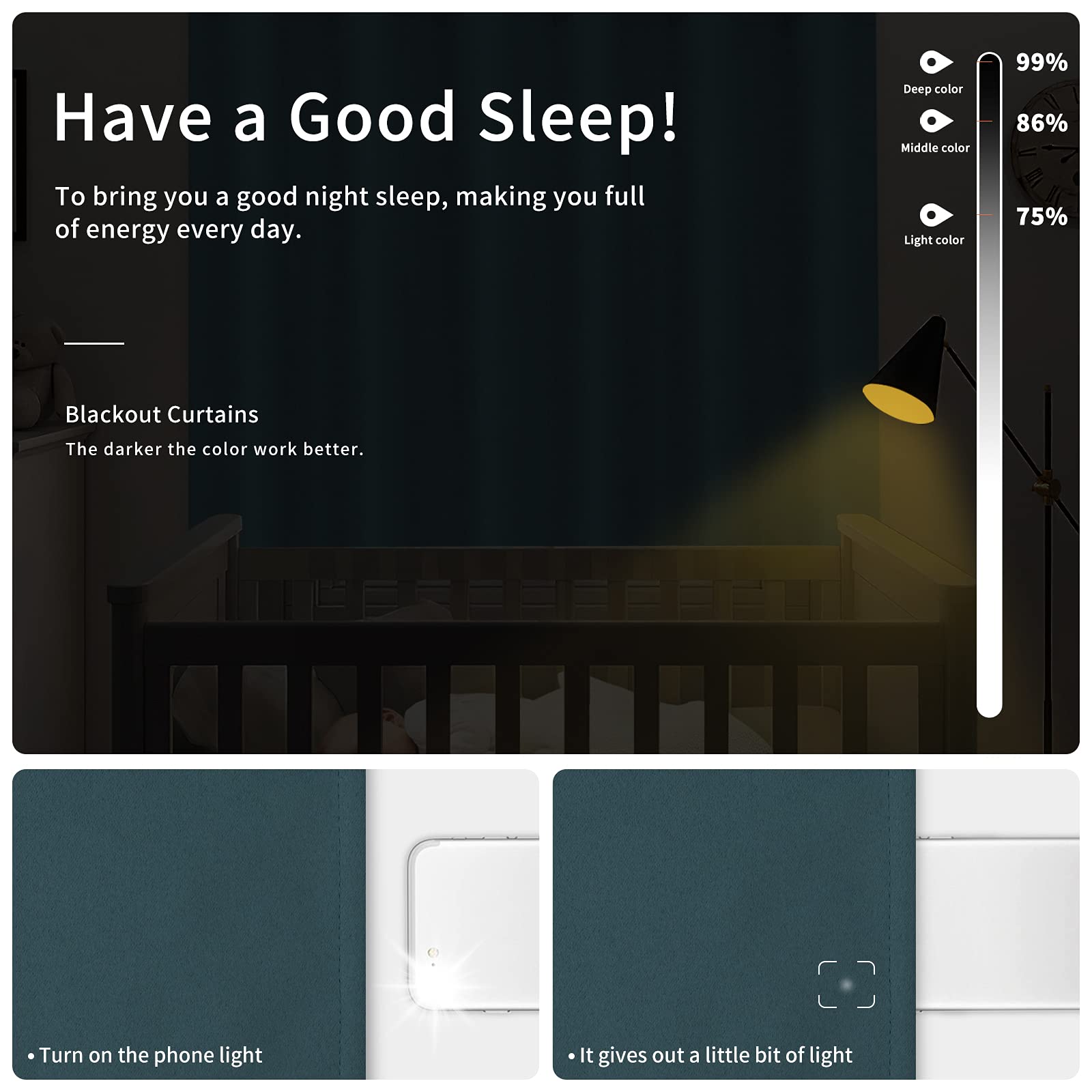 Easy-Going Blackout Curtains For Bedroom, Solid Thermal Insulated Grommet And Noise Reduction Window Drapes, Room Darkening Curtains For Living Room, 2 Panels(42X72 In, Bluestone)