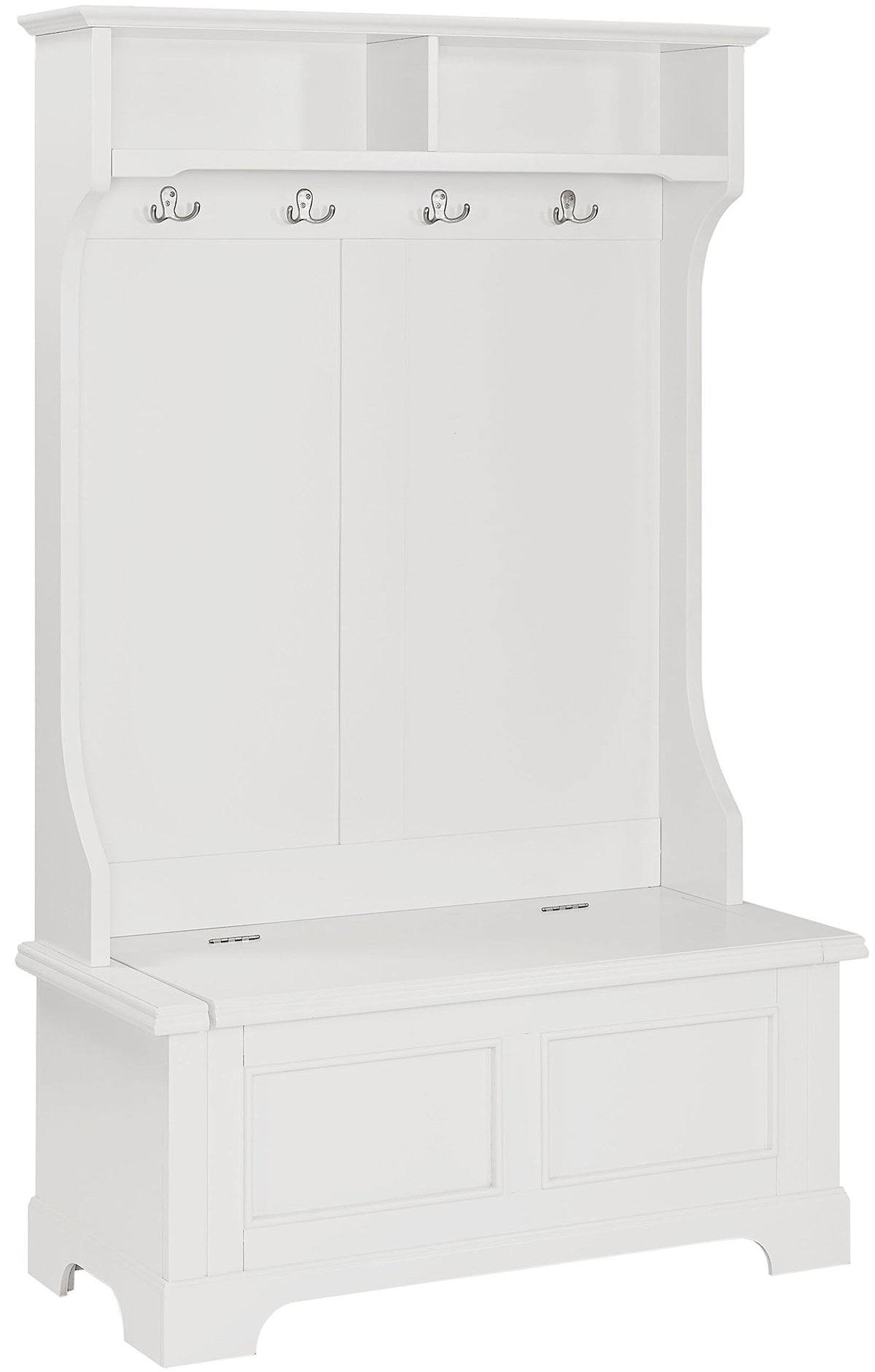 Crosley Furniture Campbell Hall Tree with Storage Bench and Coat Rack Hooks for Hanging, White