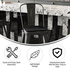 Flash Furniture Carly Commercial Grade 24" High Black Metal Indoor-Outdoor Counter Height Stool with Back and Black Polystyrene Seat