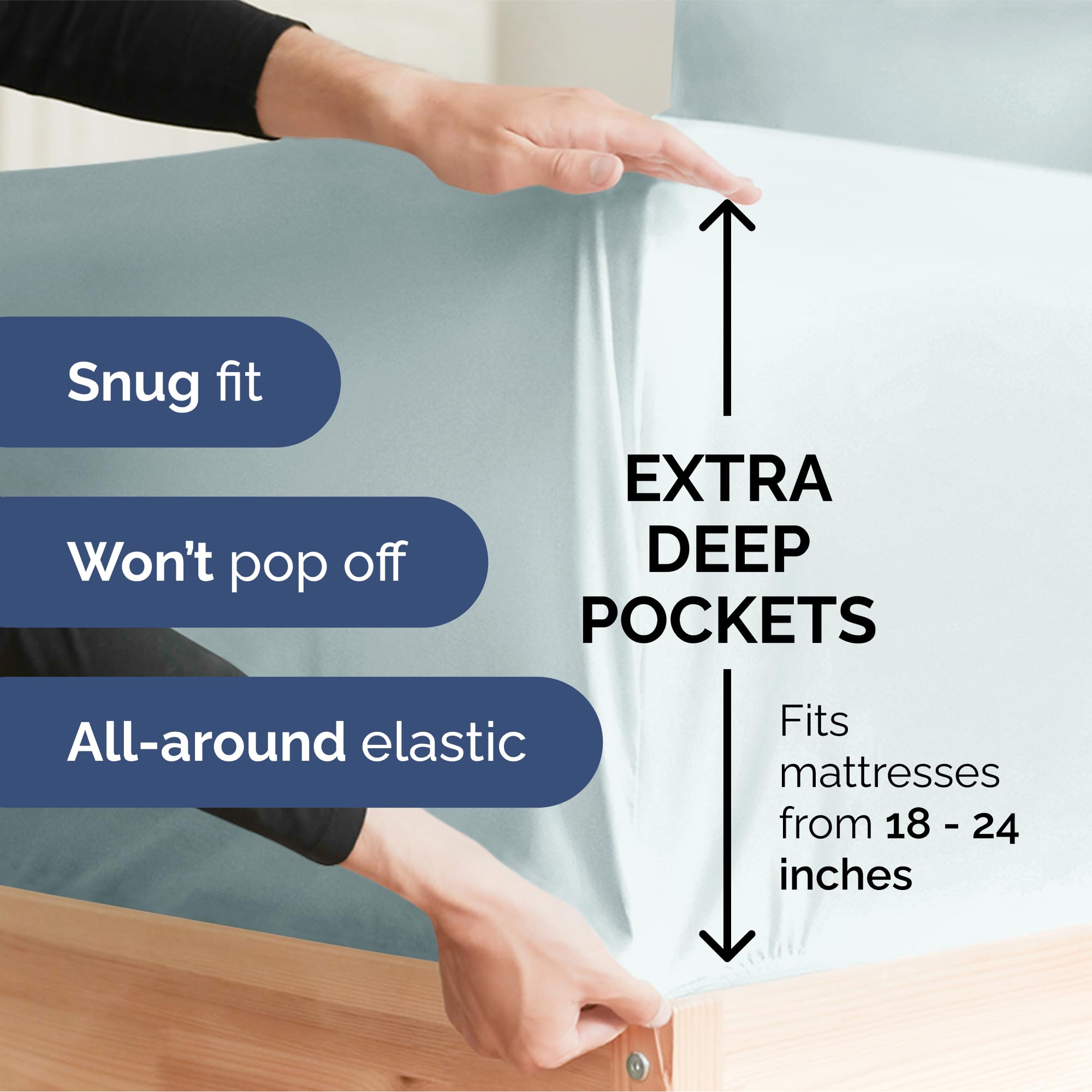 Extra Deep Pocket Full Sheets - 4 Piece Breathable & Cooling Bed Sheets - Hotel Luxury Bed Sheet Set - Soft, Wrinkle Free & Comfy - Easily Fits Extra Deep Mattresses - Deep Pocket Ice Blue Sheets Set