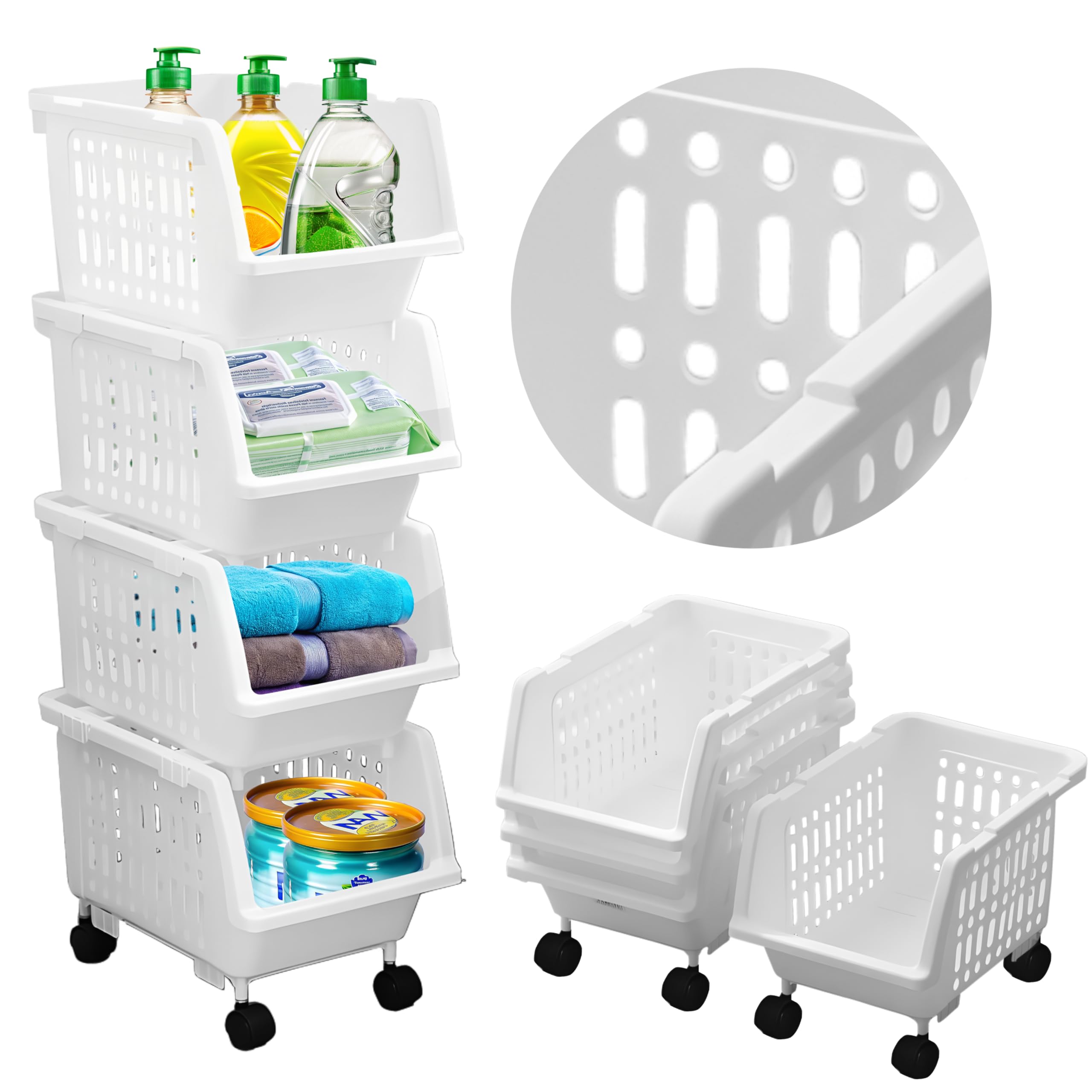 Skywin Tidyfriend Plastic Stackable Storage Bins, 4 Pack Small Open Front Bins For Toy, Pantry, Kitchen, And Bathroom Organizati