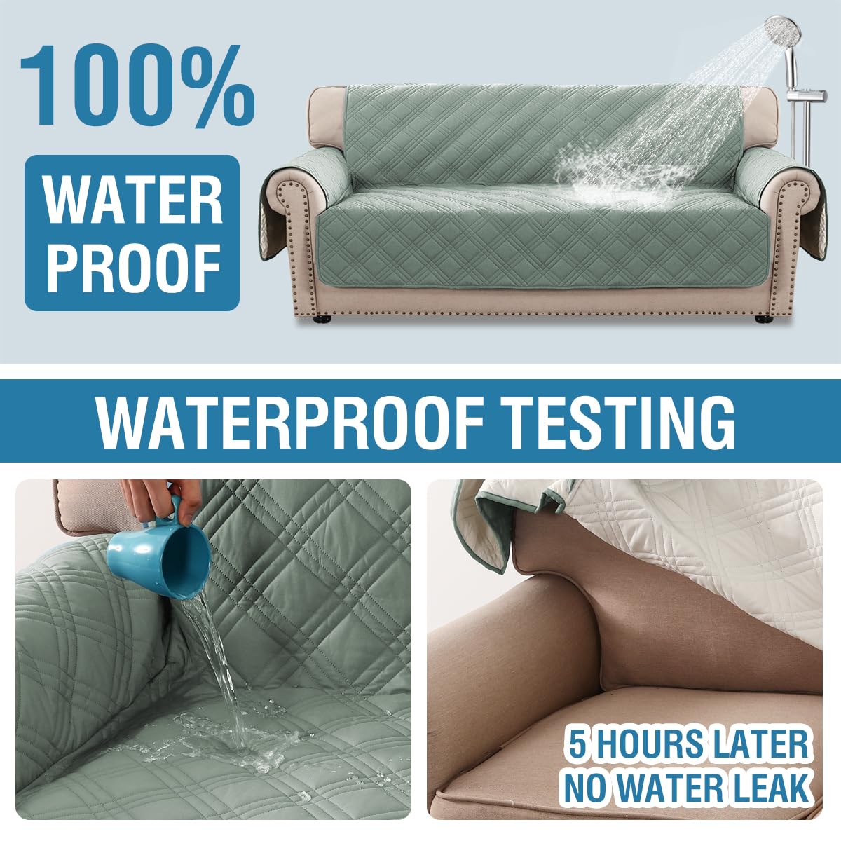 H.Versailtex 100% Waterproof Sofa Covers For 3 Cushion Couch Modern Sofa Cover For Dogs Xl Couch Covers For Oversized Sofa With Elastic Straps (Oversized Sofa, Lily Pad/Beige)