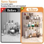 Sunzos Modern 3-Tier Bathroom Organizer, Corner Makeup Storage With Brush Holder, Acrylic Vanity Organizer, Large Capacity Count