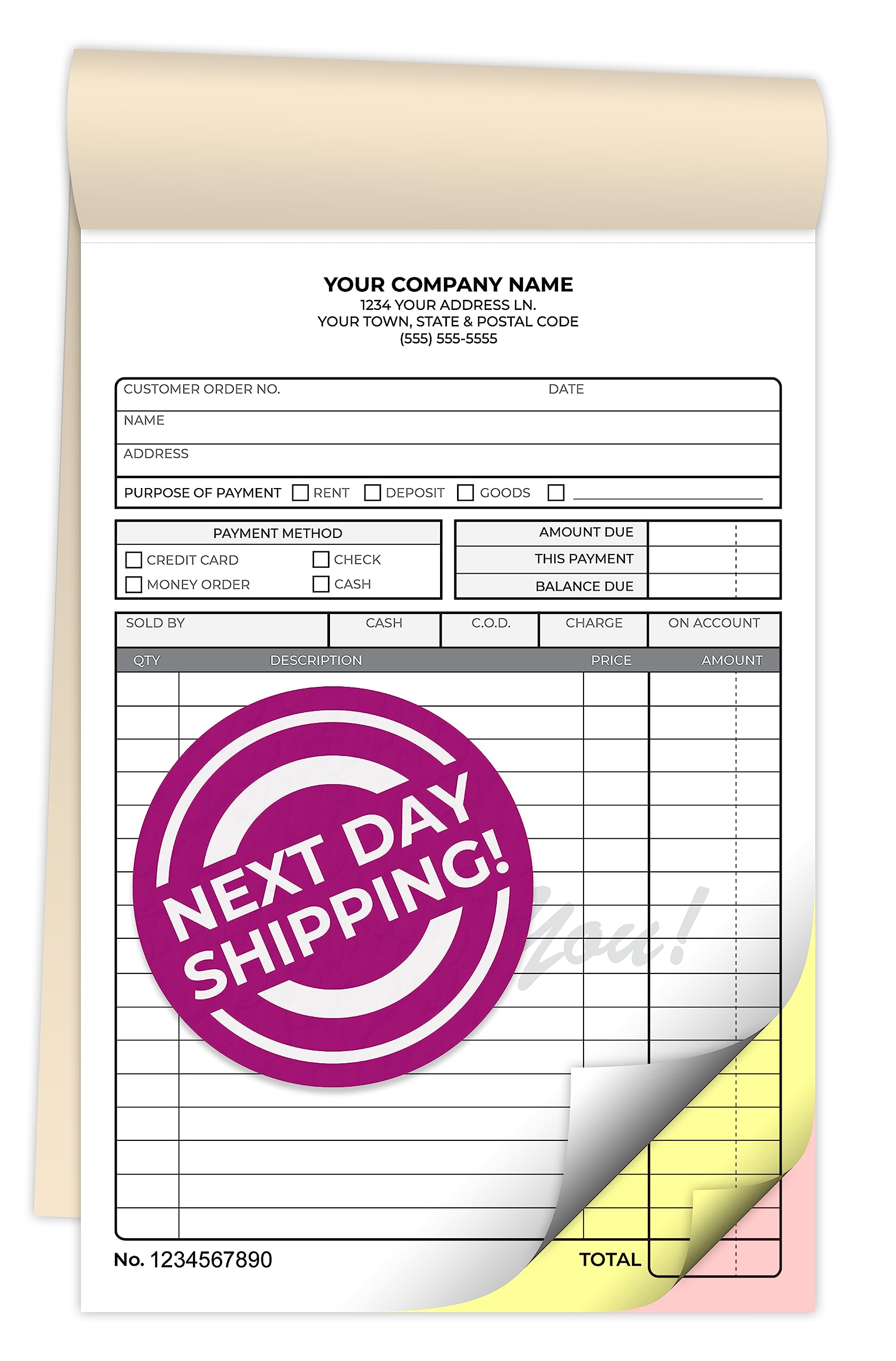 Custom 5.5 ' X 8.5 ' Carbonless Ncr Books In 3-Part Triplicate Invoices, Receipts, Work Orders, Sales Orders, Purchase Orders,