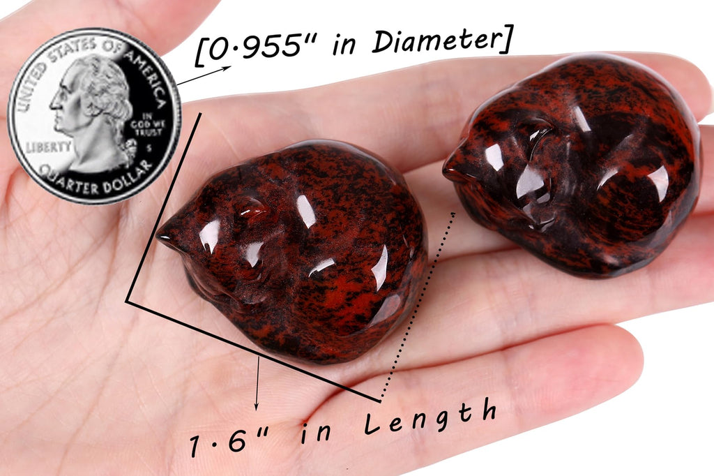 Qinjiejie Red Obsidian Cat Crystals Decor Sleeping Cat Statue Healing Stone Decors Gift Pocket Polished Gemstones Figurine Offic
