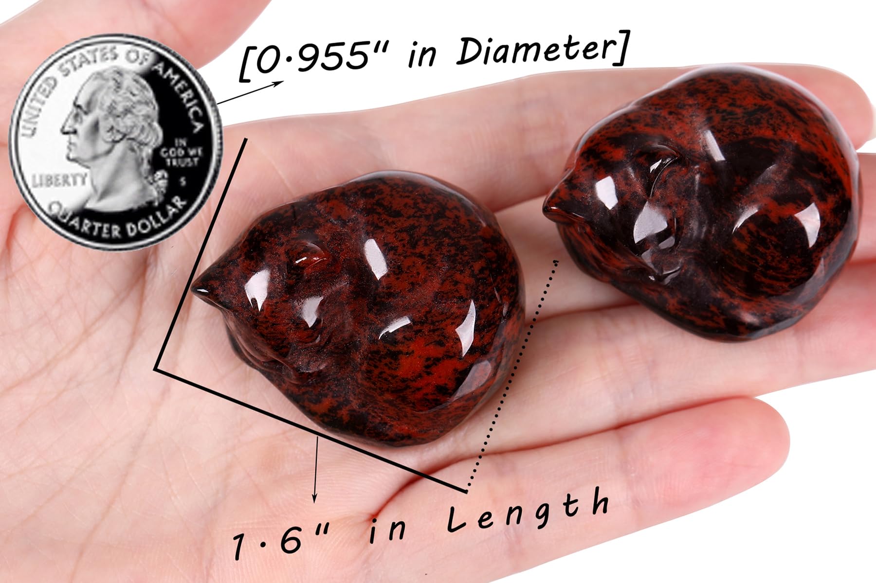 Qinjiejie Red Obsidian Cat Crystals Decor Sleeping Cat Statue Healing Stone Decors Gift Pocket Polished Gemstones Figurine Offic