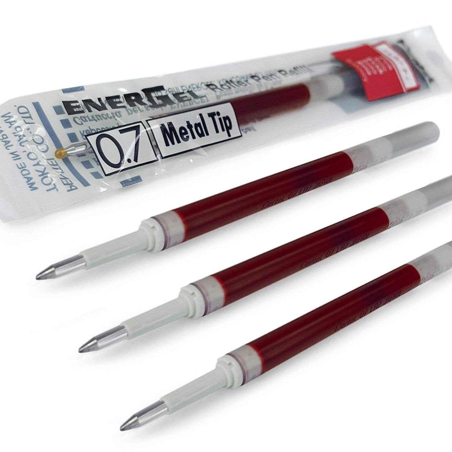 4 X Pentel Energel 0.7Mm Refill Metal Tip Lr7 - Fits Energel Xm, Bl77/Bl57/Bl37 - Red