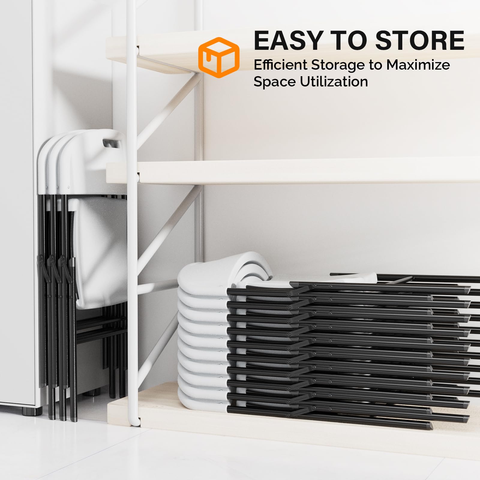 Vingli Folding Chairs, Heavy Duty Foldable Chair Portable Hdpe Plastic Seat With Steel Frame For Indoor Outdoor Dinning Party Wedding School Use, White, 2 Pack