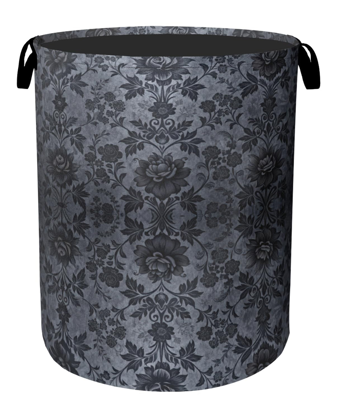 Black Damask Flower Laundry Basket  Large Laundry Hamper with Handles, Space Saving Foldable Design for Nursery