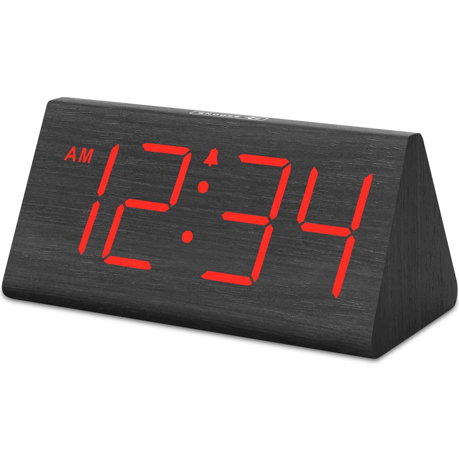 DreamSky Wooden Digital Alarm Clocks for Bedrooms - Electric Desk Clock with Large Red Numbers, USB Port, Battery Backup Alarm, 