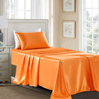 Golal Satin Sheets Twin Xl Size - 3 Pieces Luxury Silky Soft Bed Sheets, Wrinkle-Free Burnt Orange Satin Silk Sheet Set With 1 Deep Pocket Fitted Sheet, 1 Flat Sheet, 1 Pillow Case