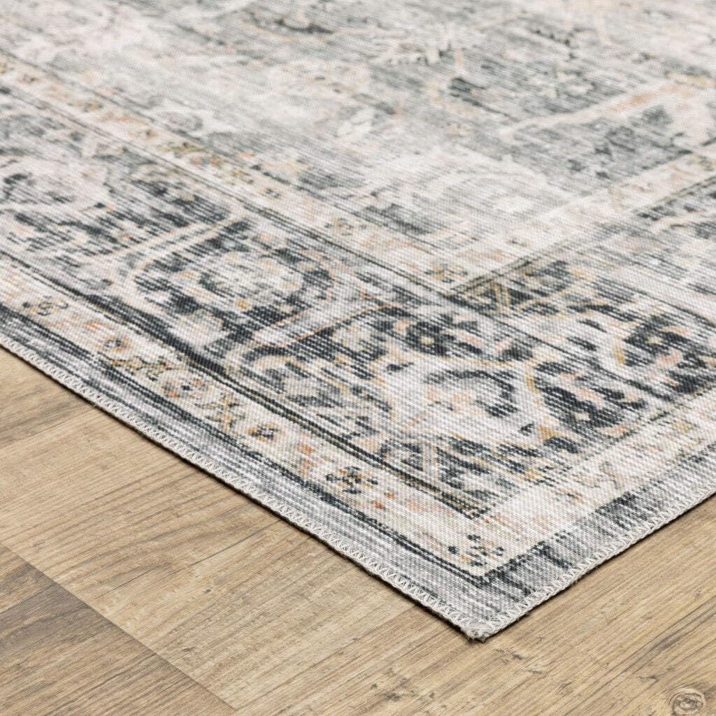 HomeRoots 510395 7 x 10 ft. Charcoal Gray Salmon & Ivory Oriental Printed Stain Resistant Non Skid Rectangle Area Rug