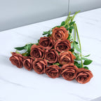 Helera 12Pcs Rust Orange Rose Artificial Flowers Faux Roses Silk Roses Orange Silk Flowers With Long Stems For Wedding Baby Show