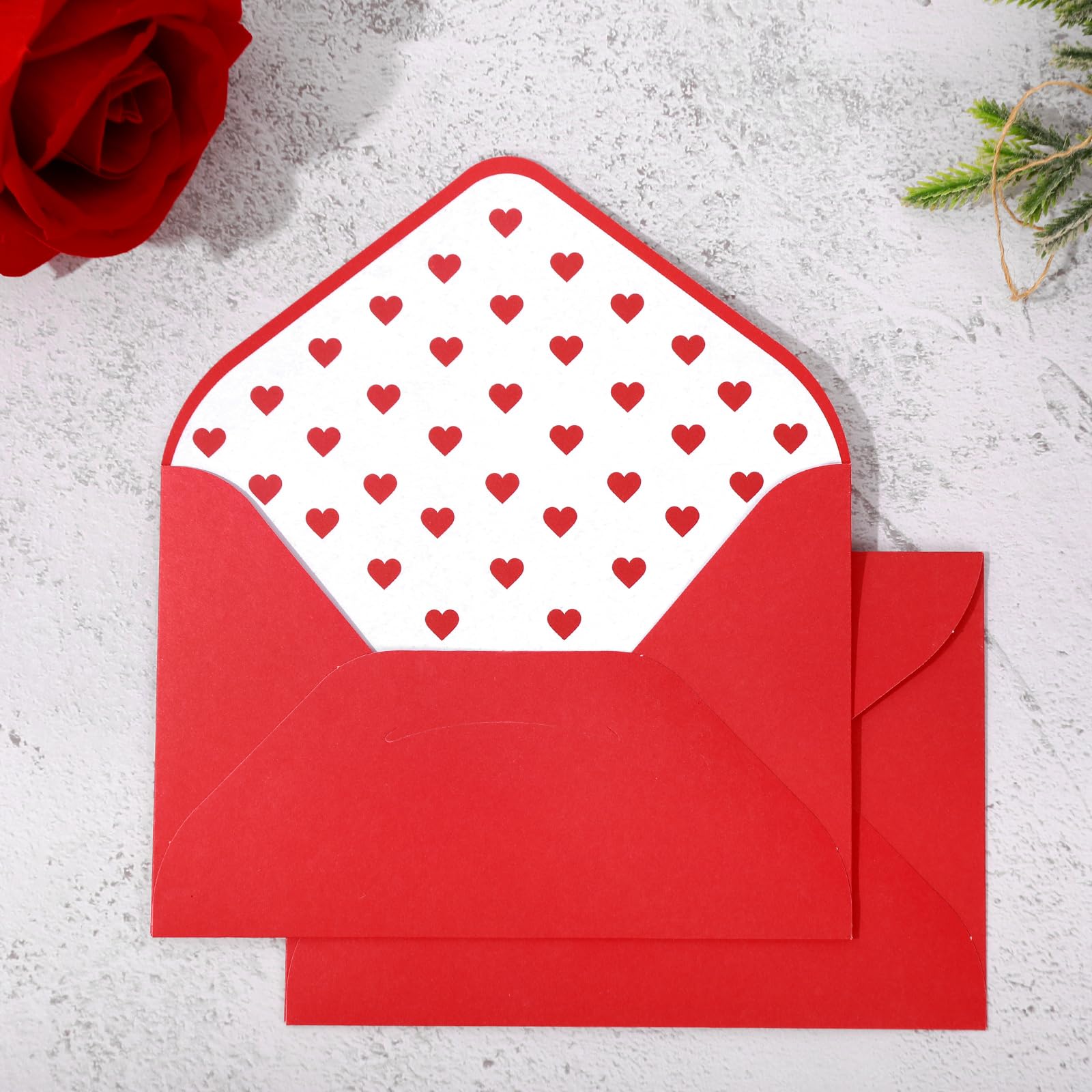 Whaline 50Pcs Valentine'S Day Invitation Envelopes Red Heart Greeting Card Holders With Stickers V-Flap Envelopes Card Sleeves F