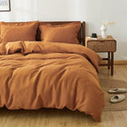 Simple&Opulence 100% Linen Duvet Cover Set, 3 Pcs Pure Natural French Flax Rust Duvet Cover King Size, Breathable Soft Comfy Lin