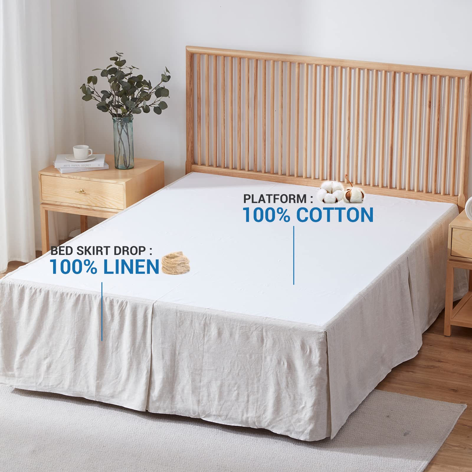 Simple&Opulence Premium Linen Bed Skirt Basic Style 18 Inch Tailored Drop Dust Proof Easy Fit Breathable (18'' Basic-Linen, Twin