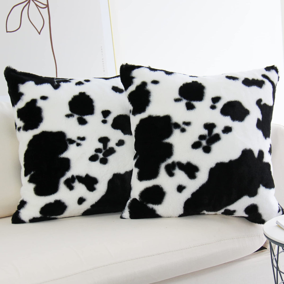 Jojusis Cowhide Throw Pillow Covers Farmhouse Animal Skin Soft Cozy Fleece Flurry Cushion Case Cow Pattern Faux Fur Pillowcases