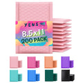 Yens Poly Bubble Mailers 8.5X12 200 Pack Light Pink Waterproof Self Seal Adhesive Shipping Bags, Cushioning Padded Envelopes For