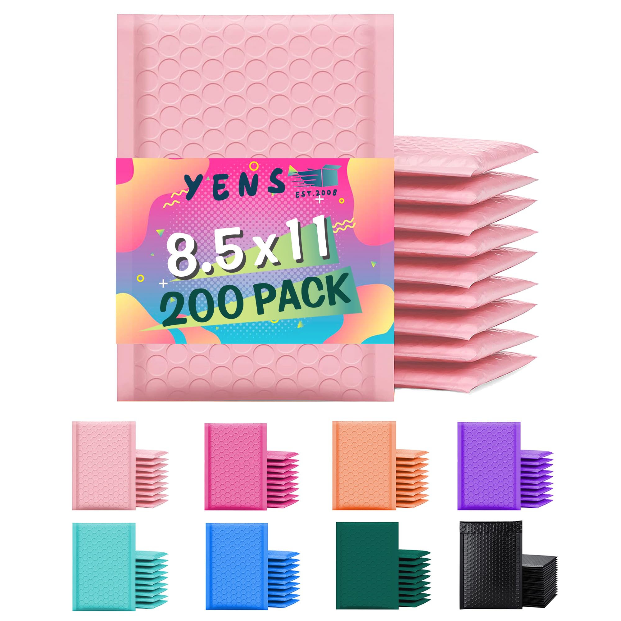 Yens Poly Bubble Mailers 8.5X12 200 Pack Light Pink Waterproof Self Seal Adhesive Shipping Bags, Cushioning Padded Envelopes For