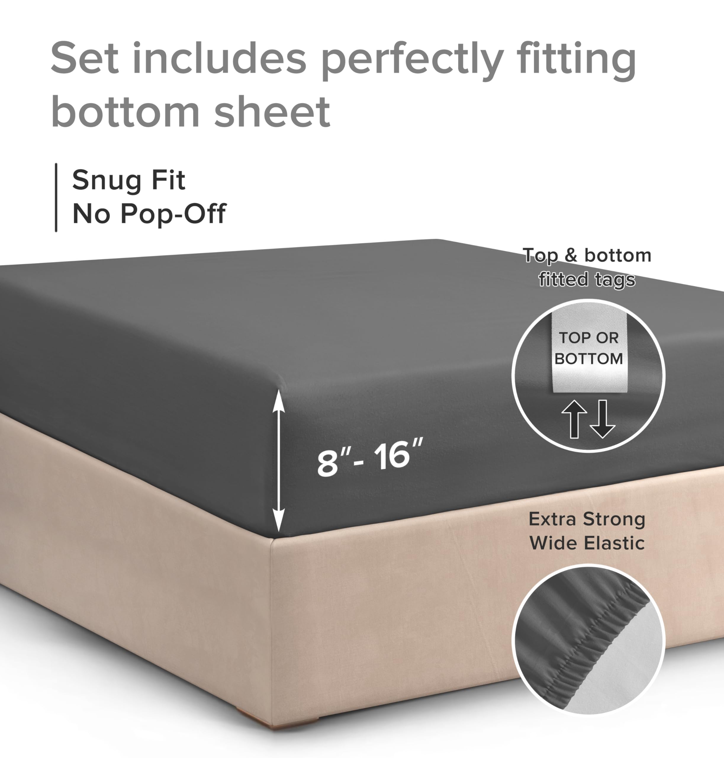 Twin Xl Size Fitted Bed Sheet - Hotel Luxury Single Fitted Sheet Only - Fits Mattress Up To 16' - Soft, Wrinkle Free, Breathable Sheet For Women, Men, Kids & Teens - Dark Grey Single Fitted Sheet