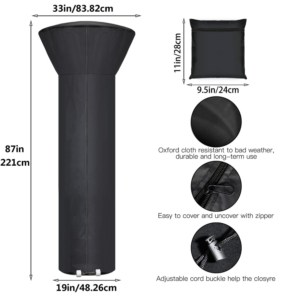 Patio Heater Covers With Zipper And Storage Bag,Waterproof,Dustproof,Wind-Resistant,Sunlight-Resistant,Snow-Resistant,Black,87'' Height X 33' Dome X 19' Base