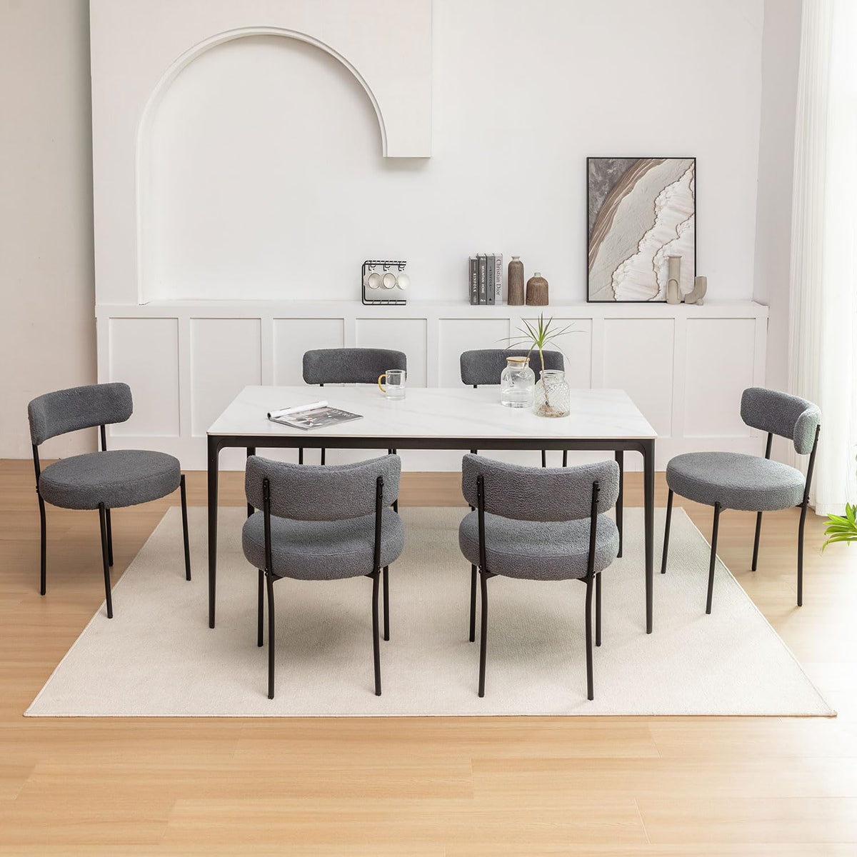 Riknuxi Boucle Dining Chairs Set Of 6, Round Upholstered Dining Chairs With Black Metal Legs, Modern Dining Room Chairs For Dini