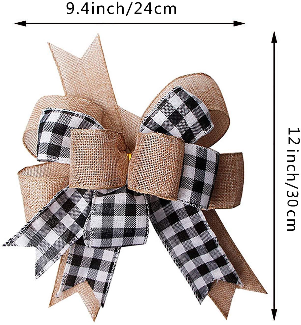 Hongsome Buffalo Plaid Burlap Bows For Wreath 2 Pack,12   X9.4   Large Rustic Farmhouse Decor Tree Topper Check Bow Decorations