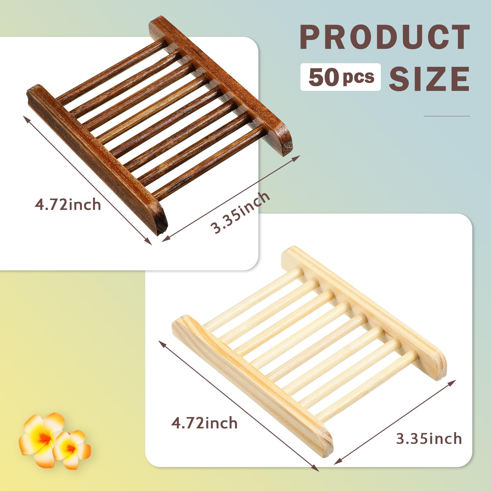 Sawysine 50 Pcs Home Bamboo Wood Soap Holder Bulk Bathroom Wooden Soap Dish Tray Wood Soap Saver 4.72 X 3.35 X 0.7 Inch Hand Cra