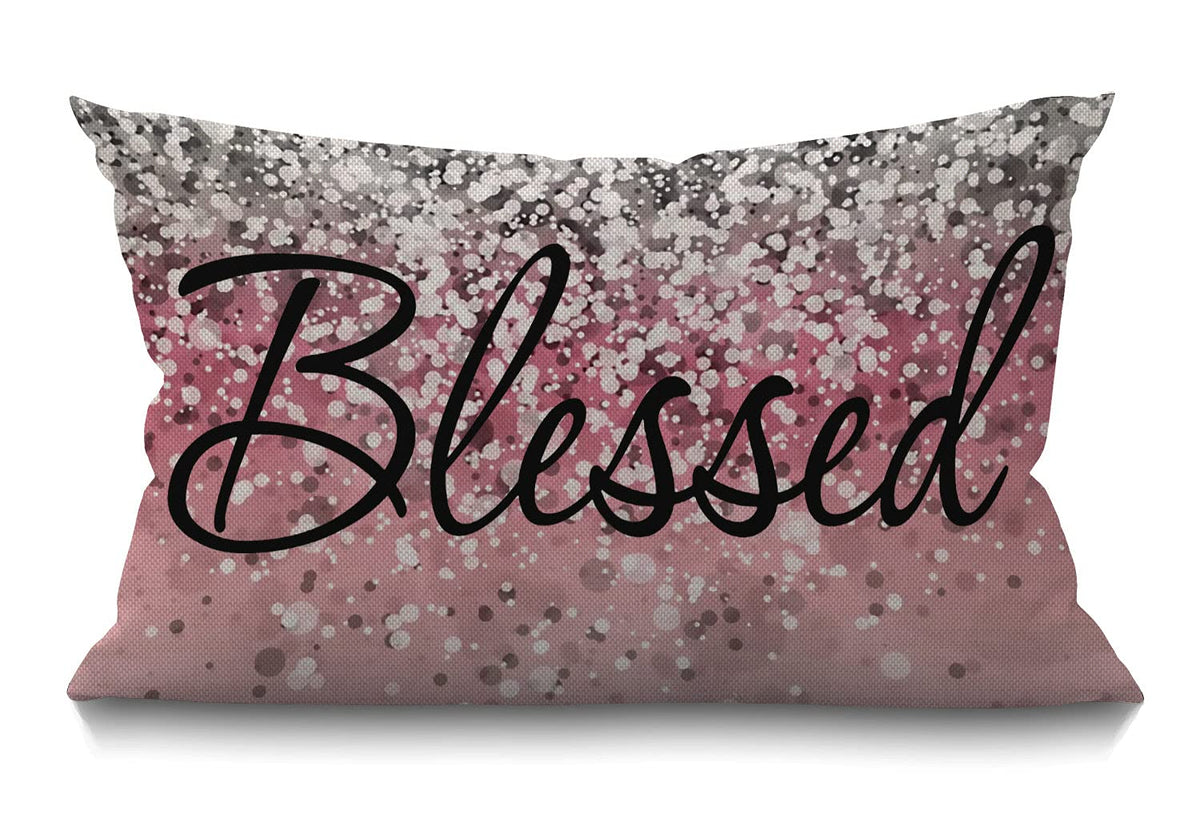 Smooffly Inspirational Blessed Letters Words Waist Lumbar Pink Cotton Linen Throw Pillow Case Cushion Cover For Sofa Home Decora