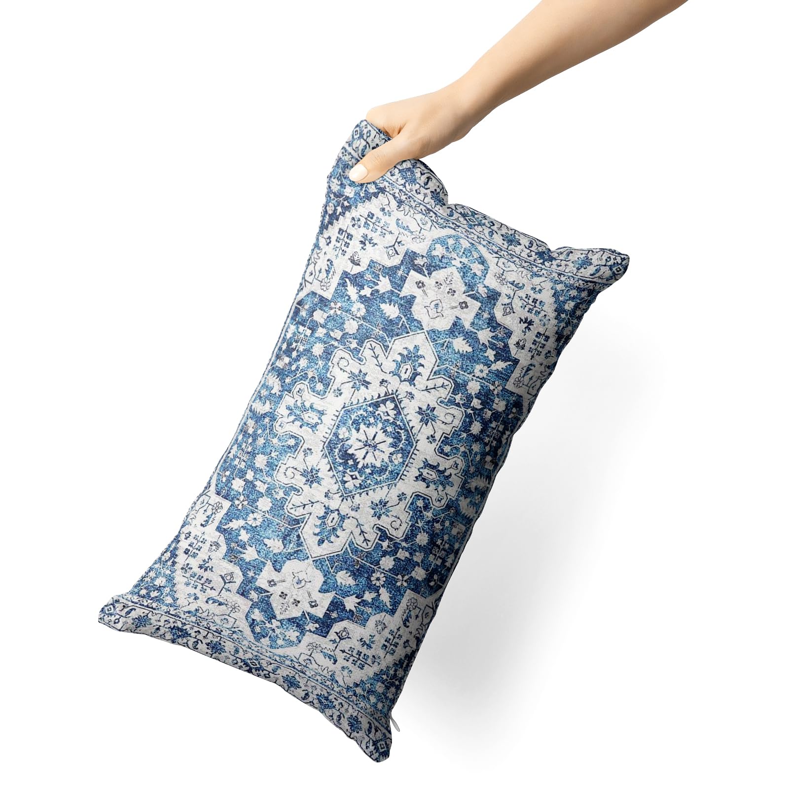 Snycler Boho Throw Pillow Covers 12X20 Inch Set Of 2 Blue Boho Rug Carpet Double Sided Pattern Cotton Soft Pillow Case Cushion C