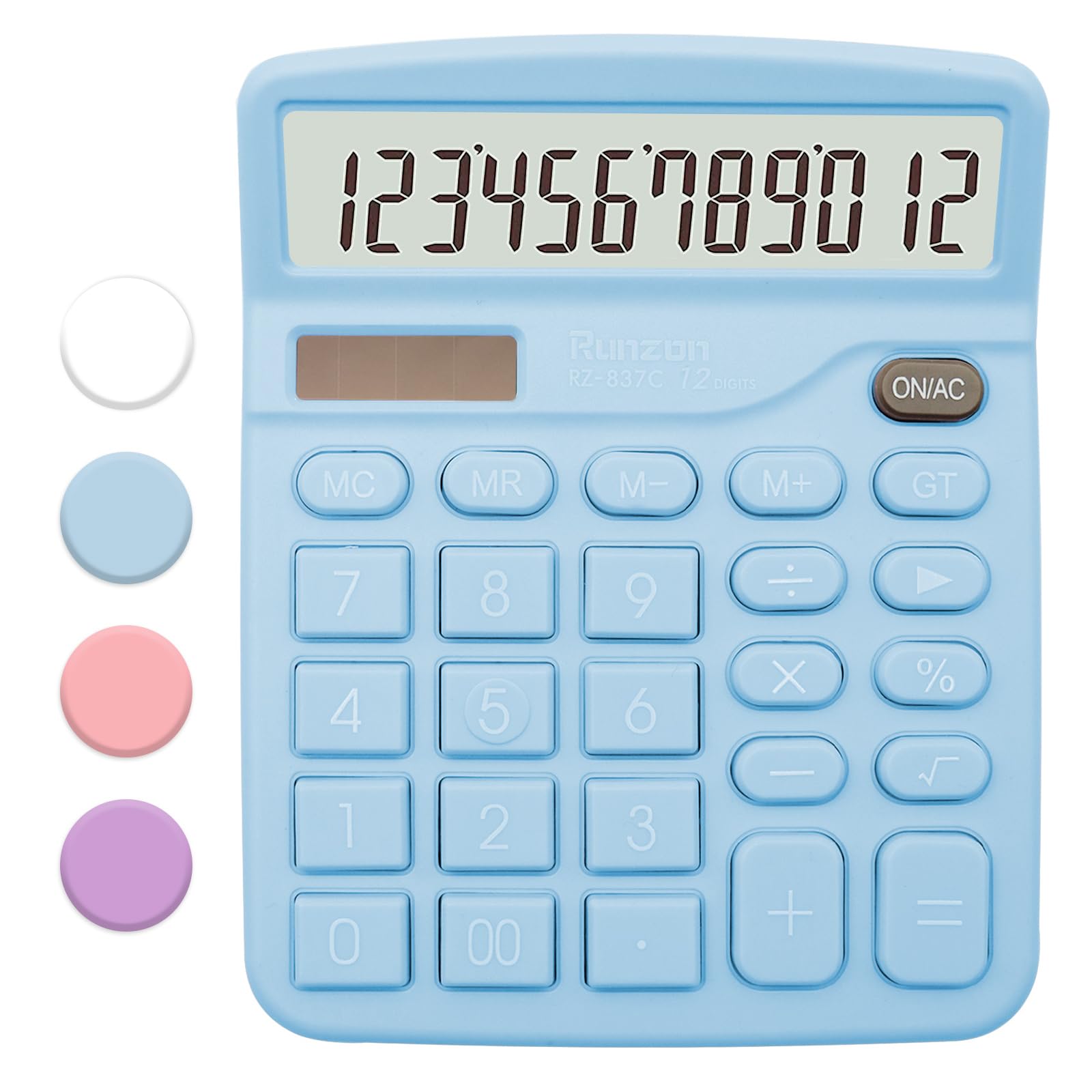 Blue Office Calculator - 12 Digit Desktop Lcd Display With Sensitive Buttons