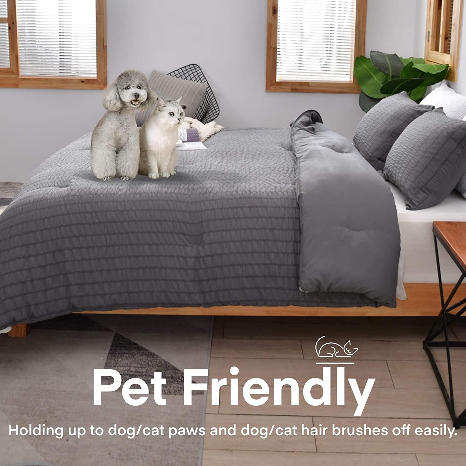 Avelom Dark Gray Seersucker California King Comforter Set (104X96 Inches), 3 Pieces-100% Soft Washed Microfiber Lightweight Comforter With 2 Pillowcases, All Season Down Alternative Bedding Set