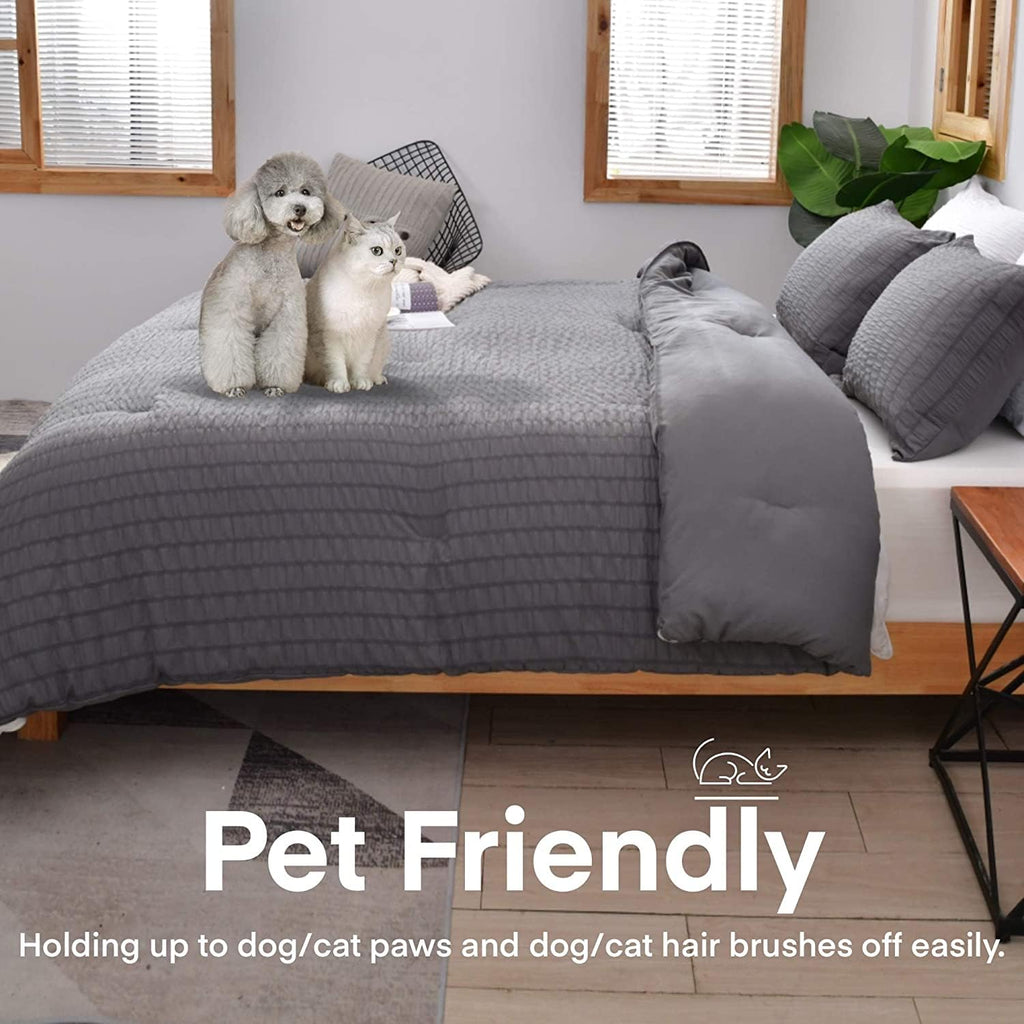 Avelom Dark Gray Seersucker California King Comforter Set (104X96 Inches), 3 Pieces-100% Soft Washed Microfiber Lightweight Comforter With 2 Pillowcases, All Season Down Alternative Bedding Set