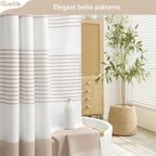 Awellife Boho Beige Shower Curtain For Bathroom Extra Long Stripe Knotted-Tassel Shower Curtain 72 X 84 Inches Natural Linen