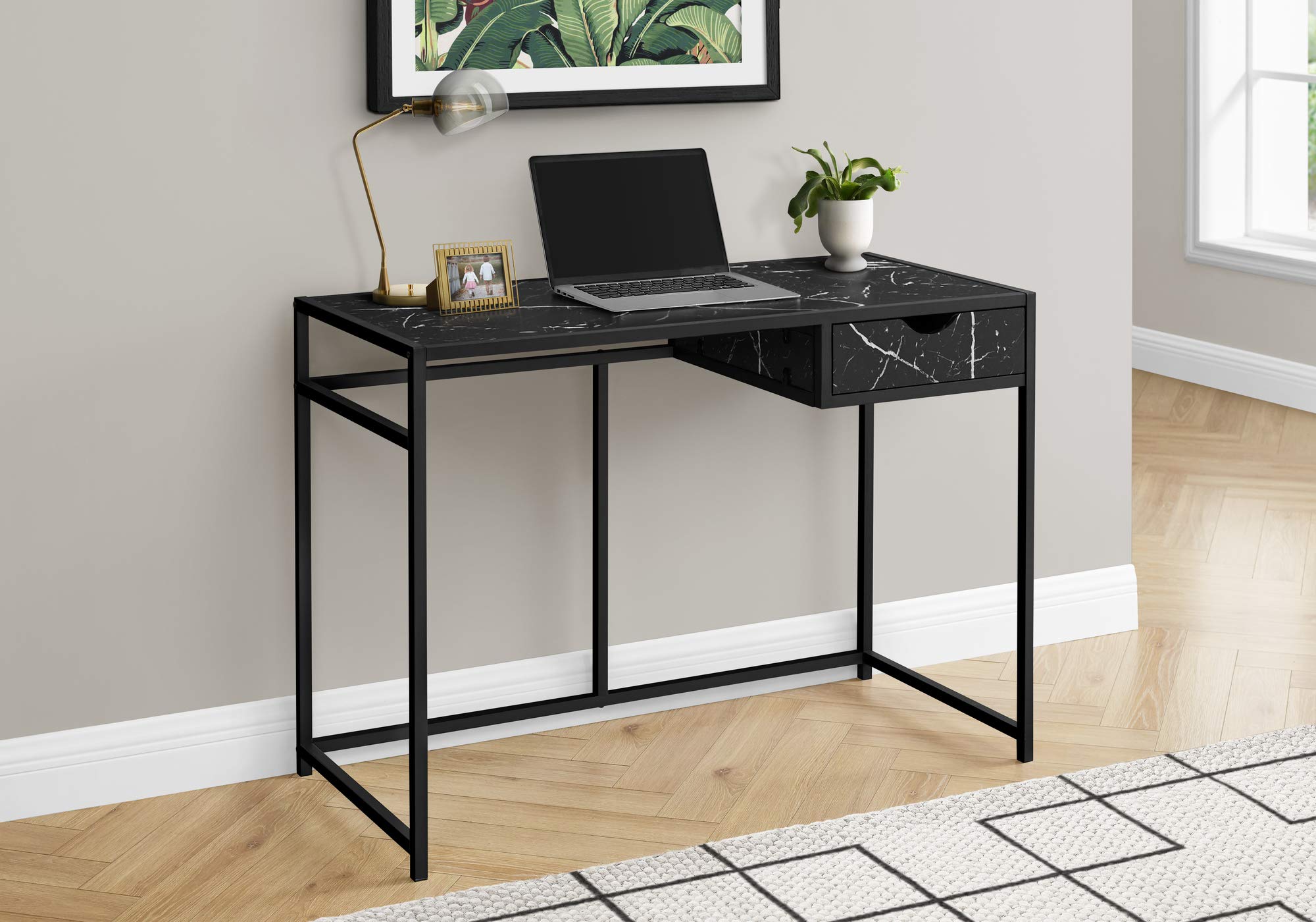 Monarch Specialties 7572 Computer Desk, Home Office, Laptop, Storage Drawer, 42&quot; L, Work, Metal, Laminate, Black Marble Look, Contemporary, Modern Desk-42, 42.25&quot; L X 20&quot; W X 30&quot; H